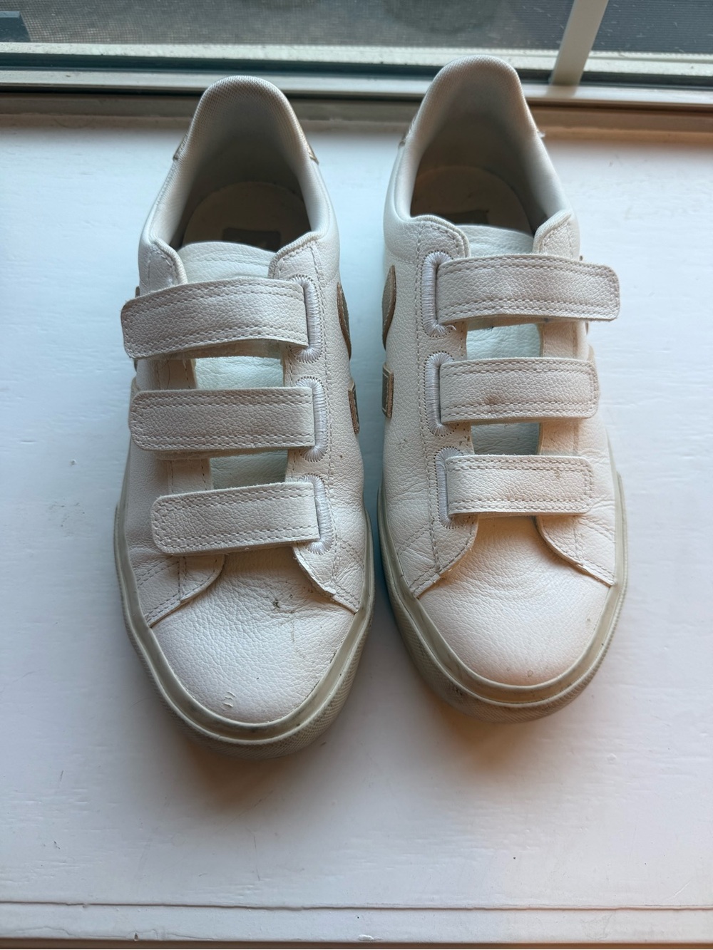 Veja White Leather Velcro Sneakers
